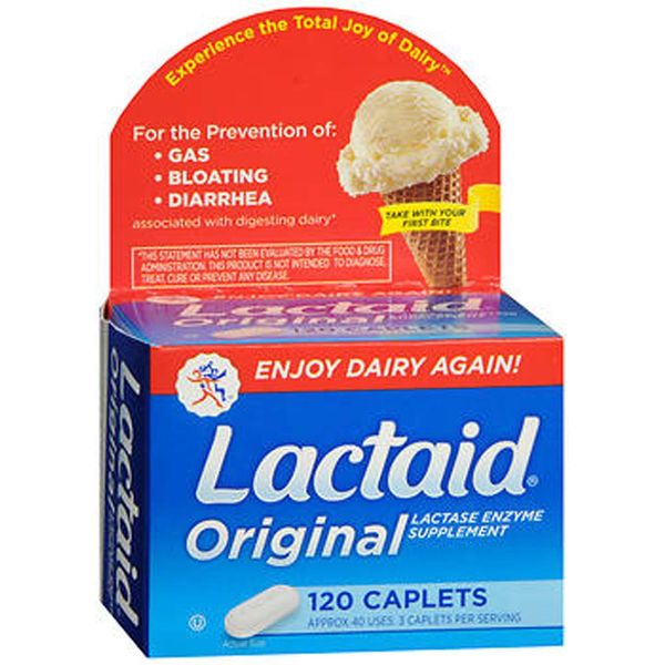 Lactaid Original Lactase Enzyme Supplement Caplets-120ct (Quantity of 2)