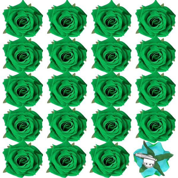 24 Pack St Patricks Day Hair Clip Rose Flower Hairpin Floral Brooch for Party Supplies Wedding Pack for Women Girls Rose Hair Accessories Boho Flower Pins(Green)