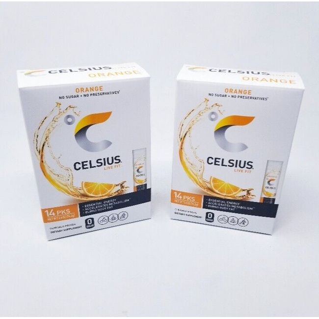 Celsius On-the-Go Powder Stick, Combo Pack of 2 Orange Total 28 Sticks