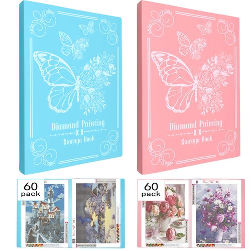 ZYNERY 2 Pack A3 Diamond Painting Storage Book, 60 Pages Art Portfolio Diamond Art Storage Large Art Folder - Suitable for 12x16 inch Diamond Painting (Pink + Blue)
