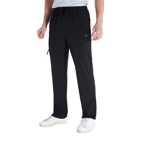 TRAILSIDE SUPPLY CO. Mens Lightweight Track Pants,Stretchy Pants with Zipper Pockets, Black, M (32L)