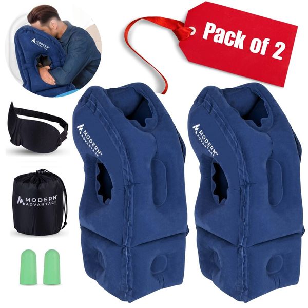 Pack of 2 Raised Bottom Inflatable Travel Pillow for Airplanes