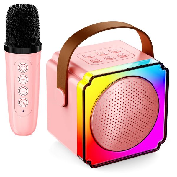 AUUGUU Karaoke Machine for Kids, Portable Bluetooth Speaker with Wireless Microphones, Birthday Family Party Gifts for Girls Boys 3 4 5 6 7 8+ Year Old, Toddler Toys