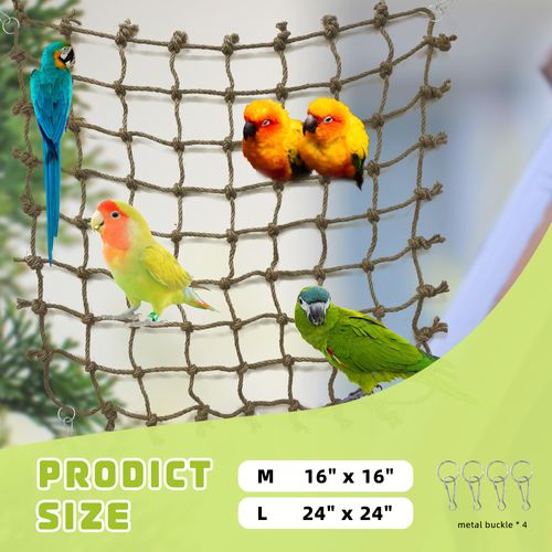 HOKABLE Parrot Climbing Net Jungle Fever Rope Small Animals Toys for Parakeets Lovebirds Finch Budgerigars Conure Cockatiel (M 16" x 16")