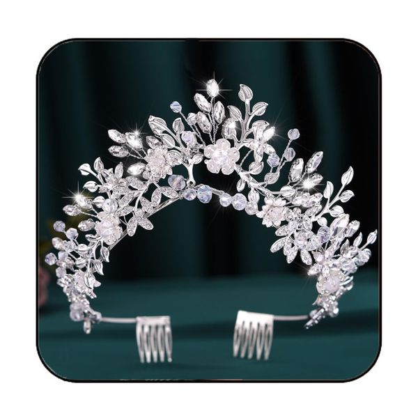 Gortin Rhinestones Tiara and Crown Silver Flower Bride Wedding Crown Headband Crystal Bridal Princess Headpiece Hair Accessories for Women