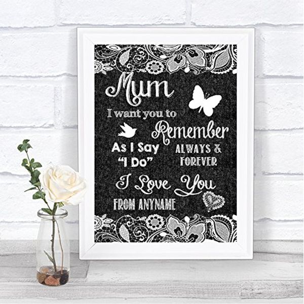 Dark Grey Burlap & Lace Effect Message for Mum Personalised Wedding Sign Print