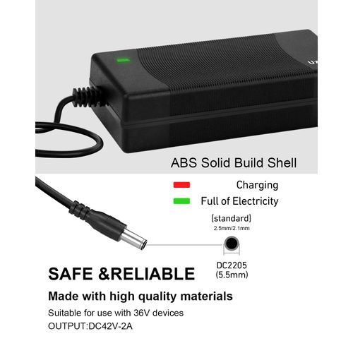 Uzi 42V2A Fast Charger (6 Plugs Universal) for 36V Electric Bike/Scooter Lithium Battery,H5,Vsett8,XP, Eb7 Ebike,V2,KS4, S2/S2R,MAX,GXL,etc（Not Suitable for Lead-Acid Batteries）