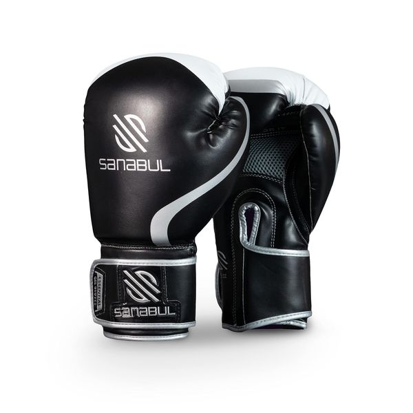 Sanabul Essential Gel Boxing Gloves | Kickboxing Gloves | Punching Bag Gloves For Men and Women, Black/Metallic Silver 10 oz