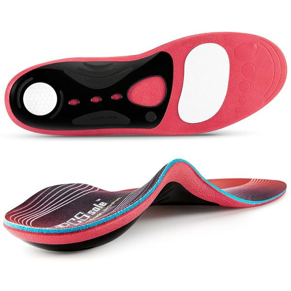 PCSsole High Arch Support Insoles, Plantar Fasciitis Inserts Flat Feet Orthotic Insoles Men for Feet Pain, Fallen Arch, Over Pronation, Metatarsalgia, Red, XS:Women(3.5-5.5) 24cm