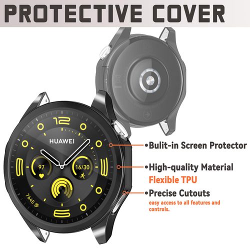 sciuU Protective Case compatible with Huawei Watch GT 4 46mm, All-around Flexible TPU Case with Screen Protector, Soft Frame Shock Resistant Cover fit GT4 Smartwatch - Black