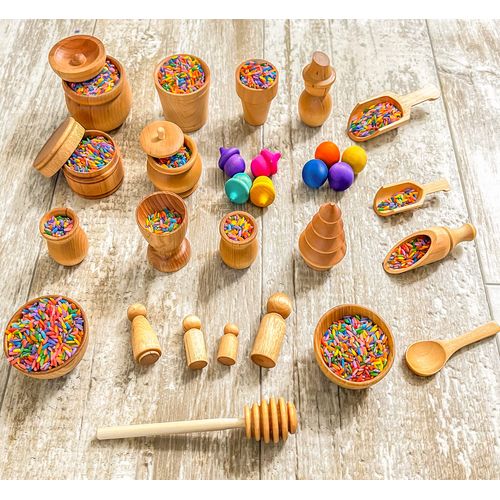 30 Piece Wooden Tool Sets for Sensory Bins, Wooden Sensory Tool Sets 30 Piece Set
