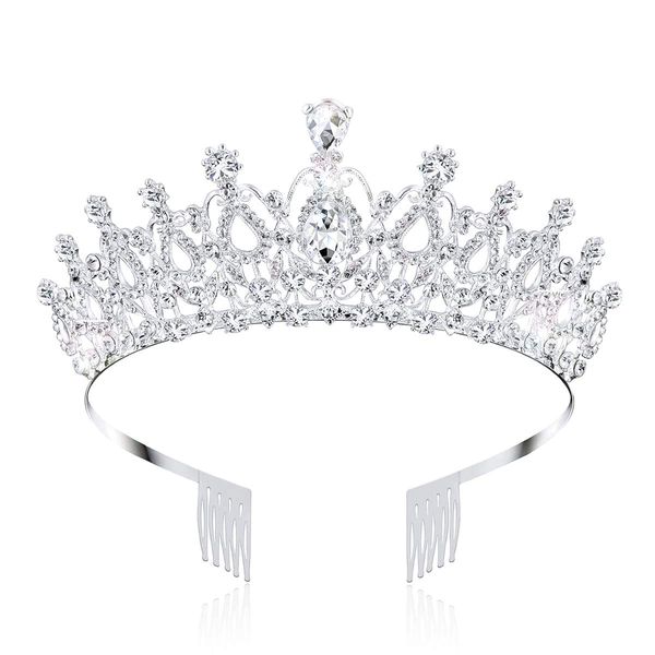 AOPRIE 1980s Tiaras and Crowns for Women Silver Princess Tiara for Little Girls Crystal Crowns and Tiaras Hair Accessories for Wedding Prom Bridal Birthday Party Halloween Costume Christmas Gifts