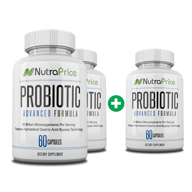 NutraPrice Pure, NutraPrice Probiotic Daily Supplement Capsules Complete Natural Prebiotics for Men & Women, Advanced 40 Billion CFU Formula Supports Digestive Gut Health, Made in USA, 60 Caps (3pk)