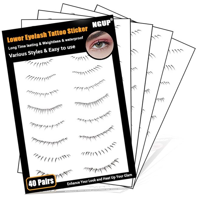 40 Pairs Lower Eyelash Tattoo Stickers, Bottom Lashes Tattoo Stickers Natural Lower Eyelashes Tattoo Stick On Waterproof Lasting,Disposable Under eyes lash Quick Lash Tool (Black)