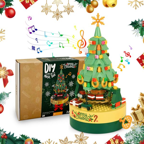 Topdear Christmas Tree Building Block Kit DIY Music Box, 360 PCS Creative Christmas Tree Building Set for Boys, Girls, Teen, Adult, Gift for Christmas