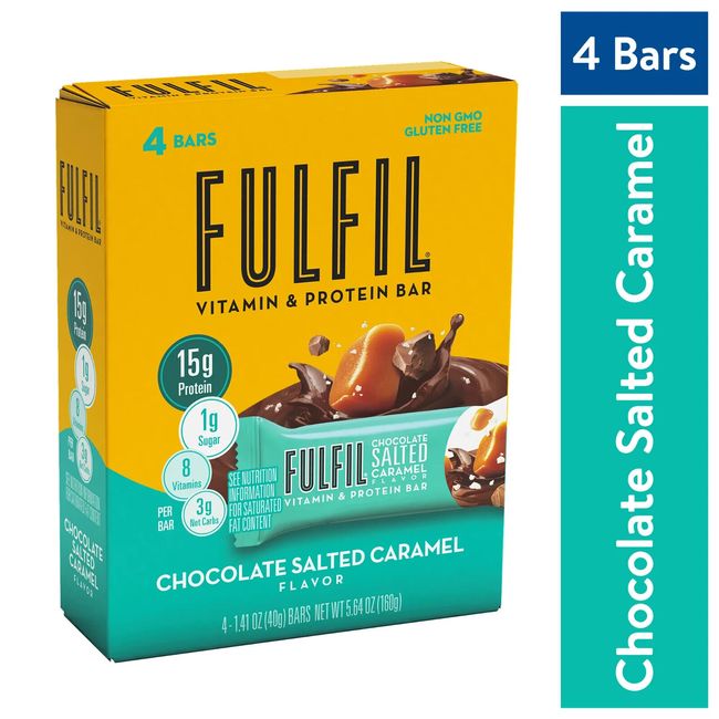 FULFIL Vitamin & Protein Bar, Chocolate Salted Caramel Flavor, 4 Count