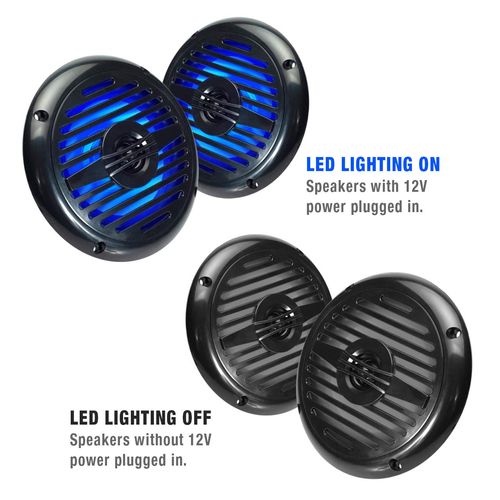 5.25” Water Resistant Coaxial Speakers with Blue LED Lights for Marine, RVs, & Hot Tubs – Pair