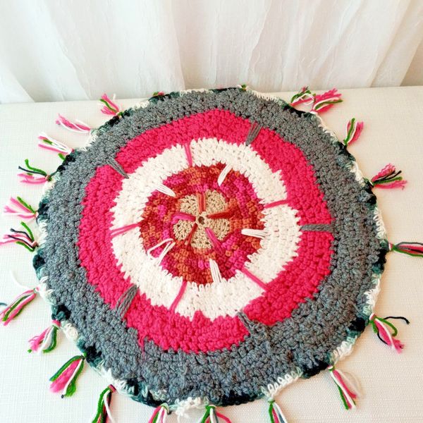 Multicolor 2 Layer Hand Crocheted Chair Cushion 😻🐶 Pet Bed (Unique Design #18)