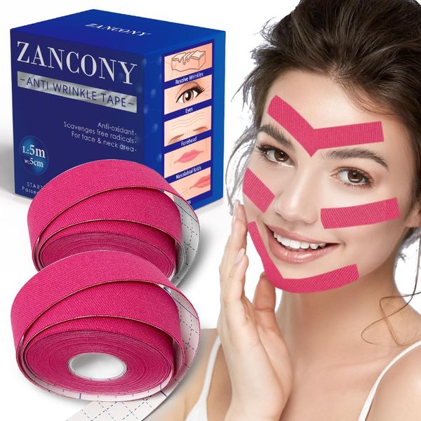 zancony Face Lifting Tape Face tape Anti Wrinkle Tape Gesicht Falten für alle Gesichter Krähenfüße Lächeln Linie Vorbeugung und Reduzierung von Falten Hypoallergen Verwendung über Nacht 2,5cm*5m