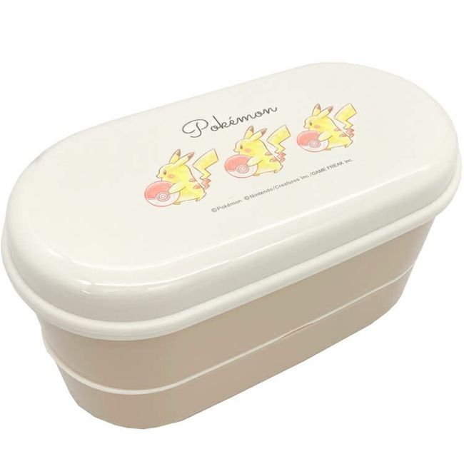 Kamio Japan 021661 Pokemon Elongated Range 2-Tier Lunch Box, Pikachu, Latte, Cute, Model, Pokemon Bento Box, Antibacterial Treatment, Compact Storage, Ladder Included, Band, Made in Japan