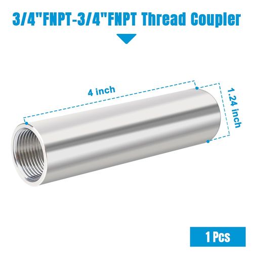 Quickun 304 Stainless Steel Pipe Coupling Fitting, 3/4" x 3/4" Female Pipe Coupler Connector Adapter Fitting (4" Length)