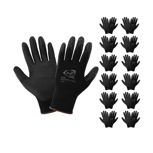 Global Glove PUG-17 Lightweight Polyurethane Dipped Work Gloves, Anti-Static/Electrostatic Compliant with Secure Grip, Bare Hand Sensitivity, Black, 12 Pairs, Extra-Large