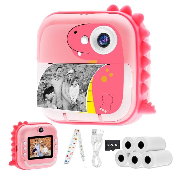 TOYOGO kids camera instant print,1080P HD Digital Camera With 32G SD Card,12MP Photography and selfies,Toddler Portable Camera Toy Age 3-14,Birthday for 3-14 Year Old Girls Boys-Pink