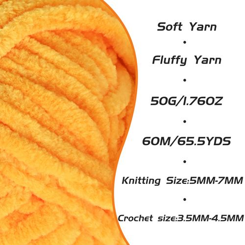 Fluffy Velvet Yarn for Crocheting, Chunky Chenille Baby Blanket Yarn for Crocheting, Soft Fuzzy Puzzle Yarn for Knitting, 50g/1.77oz Bulky Thick Amigurumi Crochet Yarns（Golden Yellow）