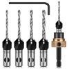 JIZZU 4PCS Countersink Bits, Countersink Drill Bit Set with 4 Different Sizes Replaceable Drill Bits, Depth Adjustable Counterbore Hole Drill Bits with Hex Shank, Counter Sink Bits for Wood