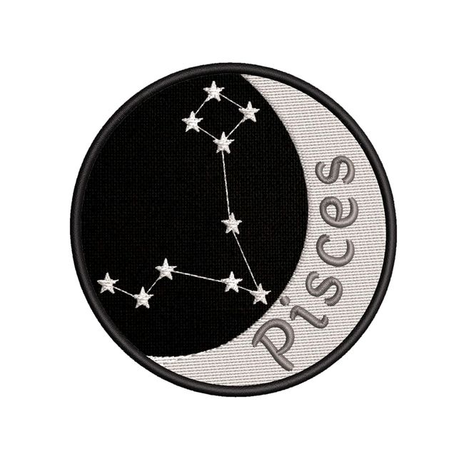 Pisces Crescent Moon Embroidered Premium Patch Iron-On or Sew-On Embroidery Applique - Horoscope Astrology Signs - Costume Uniform - Fun Novelty Badge Emblem - Vacation Tourist Souvenir