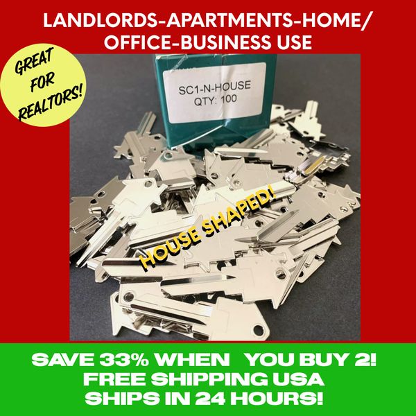 HOME-APARTMENT 100 KEY BLANKS SCHLAGE SC-1  HOUSE SHAPED REAL ESTATE-MORTGAGE