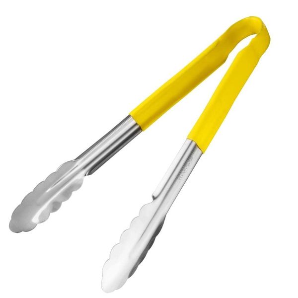 Chabrias Ltd 12" Utility Tongs Stainless Steel Colour Coded Serving Tongs (12", Yellow)