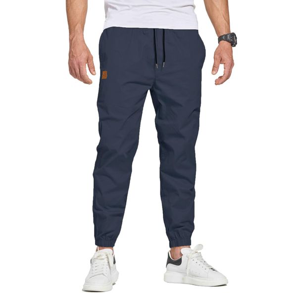 JustSun Chino Hosen Herren Baumwolle Freizeithose Herren Jogginghose Herren Trainingshose Sporthose Männer Lang mit Kordelzug Casual Hose mit Taschen Blau L