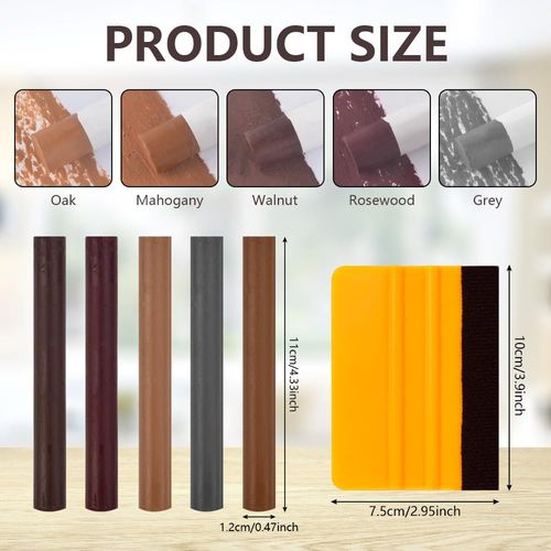KARBAG 5PCS Wax Filler Sticks, Furniture Wax Crayons for Scratches Laminate Floor Repair Kit Touch Up Wax Sticks Furniture Repair Kit With Scraper for Scratches, Holes, Floor, Laminate, Carpenters