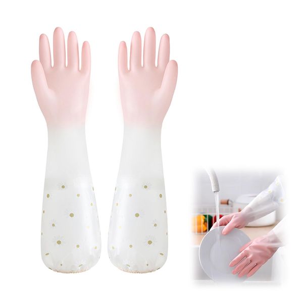 ZHEJIA Rubber Gloves, Household Rubber Gloves, Kitchen Gloves, Long, Dishwashing Gloves, Work Gloves, Waterproof Gloves, Anti-Slip, Car Washing, Dishwashing, Washing, Washing, Gardening, Cooking,