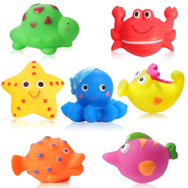 Mold Free Baby Bath Toys for Toddlers 1-3,No Hole No Mold Sea Animal Bathtub Toys for Infants 6 - 12- 18 Months, Shower Toys Bath Toys for 1 2 3 Year Old Boys Girls(7 Pcs with Storage Mesh Bag)