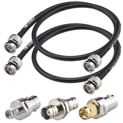 YOTENKO BNC Jumper Cable 2ft, 2-Pack BNC Male to Male Short Cable 50 Ohm RG58 Coaxial + Set of 3 BNC Female to Female/SMA Male/SMA Female Connector Adapters
