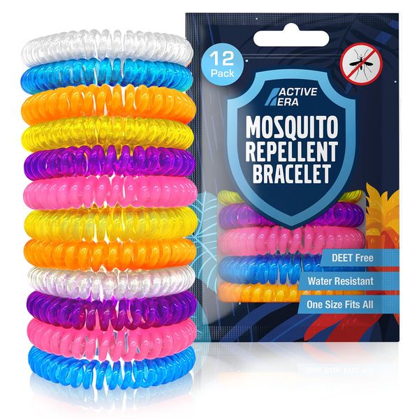 Active Era Mosquito Repellent Bracelet [12 Pack], Insect, Midge & Mosquito Bands - Powerful DEET Free Formula - Waterproof with 250 Hours / 10 Days of Protection for Adults and Kids 3+