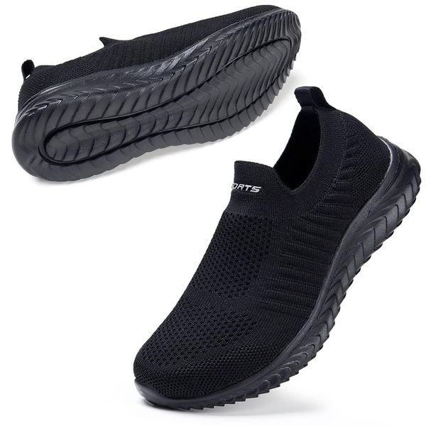 STQ Women Slip On Trainers Ladies Menory Foam Plantar Fasciitis Nurse Shoes Comfortable Sneakers All Black 3.5 UK