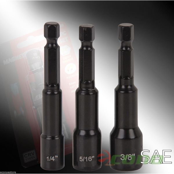 3pc 1/4" Shank SAE Quick Change Magnetic Nutsetter Tool Set  1/4 " 3/8 " 5/16"