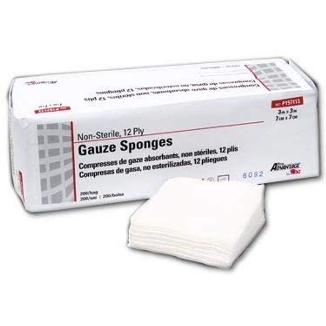 Pro Advantage Gauze Sponge, 2" x 2", 12-Ply, Non-Sterile, 200/sleeve