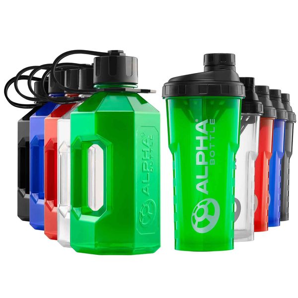 Alpha Designs | Gym XL Water Bottle (1600ml) + Protein Shaker (750ml) Bundle | Green