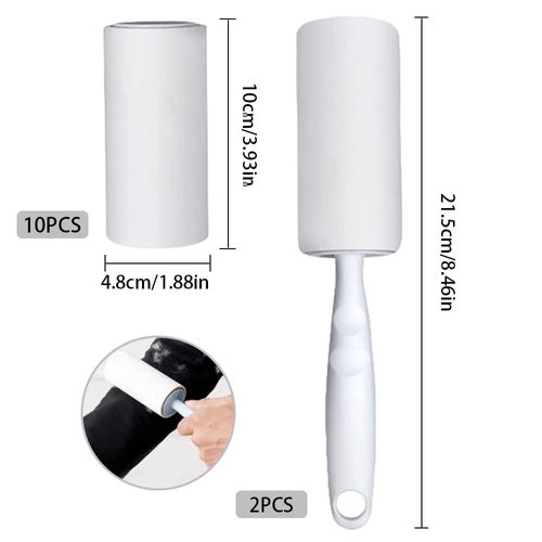 Lint Roller,2 PCS Lint Handle+ 10 PCS Refills Pet Hair Remover Lint Extra Sticky Lint Remover Easy Peel Roller for Clothes Carpet Sofa Car Seats Furniture