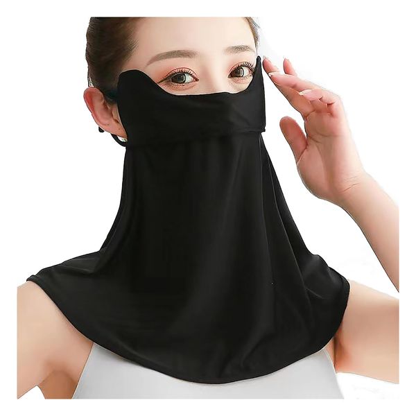 SATPULOT Neck Guard, Face Cover, UV Protection, Face Cover, Women's, Neck Cover, UV Protection, Sunscreen, Cold Sensation, Mask, Summer, UPF50+, Outdoor Sports, Cool to Contact, -5°C, No Suffocation, Sweat Absorbent, Quick Drying, Ear-hook, Black