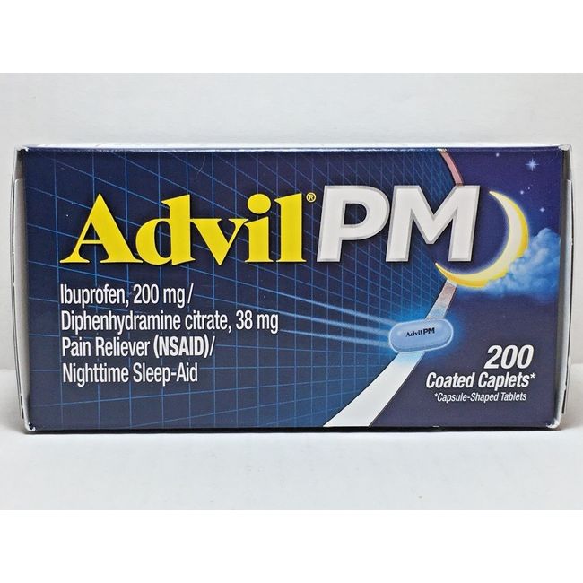 Advil PM Ibuprofen 200mg, 200 Coated Caplets *Pain Reliever, Nighttime Sleep Aid