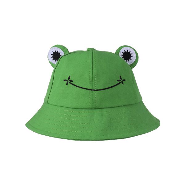 ADAKEL Frog Bucket Hat Cute Cotton Bucket Sun Hat Wide Brim Fisherman Hat for Adult Women Girls