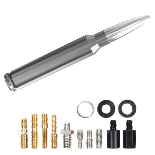 Universal 5.3inch 50 Cal Car Antenna Replacement for Chevrolet Silverado, GMC Sierra, Dodge Ram, Jeep Wrangler, Ford F150 F250 F350 Truck Short Antenna (Silver)