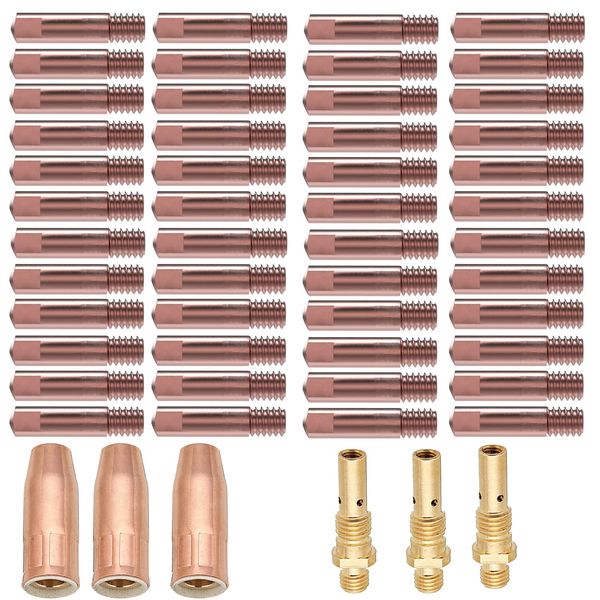 46pcs Mig welding gun parts kit .035" for Lincoln Magnum 100L and Tweco Mini/#1 style standard，40pcs Contact Tips 11-35 0.035" + 3pcs gas nozzles 21-50 1/2" + 3pcs gas diffusers 35-50