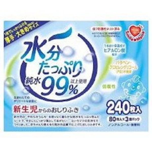 Smile Mama Water Rich Over 99% Pure Water for Newborns and Up, 80 Sheets x 3 Packs