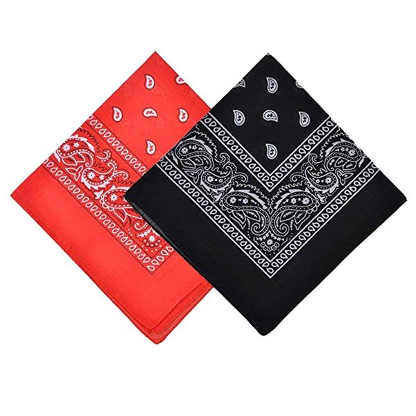 URSKYTOUS 2 Pack 100% Cotton Bandanas for Men & Women, Novelty Print Paisley Bandana Headband Scarf Handkerchief Wristband Cowboy Neckerchief Head Wrap Face Mask Gift Sets Red and Black, 21.6” X 21.6”